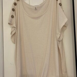 French Laundry Cream Button-Accent Blouse